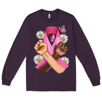 Plum Breast Cancer Fist Daisy Butterfly Long Sleeve Tee - Artiststas