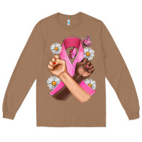 Toasted Coconut Breast Cancer Fist Daisy Butterfly Long Sleeve Tee - Artiststas