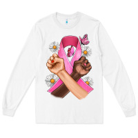 White Breast Cancer Fist Daisy Butterfly Long Sleeve Tee - Artiststas