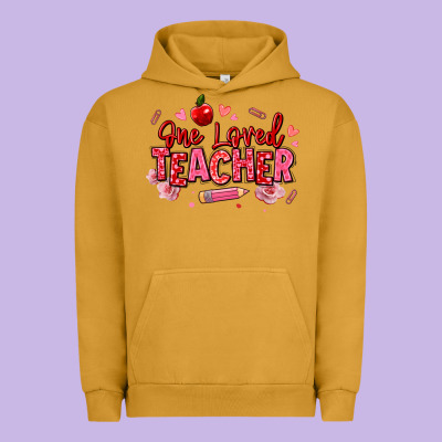 One Loved Teacher Afro Messy Bun Urban Hoodie Designed By Texasbilliewilder