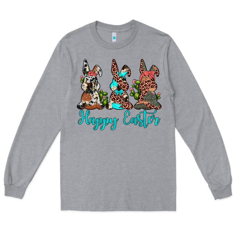 Happy Easter Leopard Cowhide Turquoise Cactus Bunny's Long Sleeve Tee by JahusDesignShop | Teevron