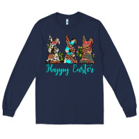 Navy happy easter leopard cowhide turquoise cactus bunny's Long Sleeve Tee - JahusDesignShop