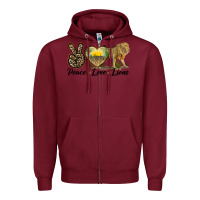 Burgundy peace love lions Zipper Hoodie - LillyAllenDesigns