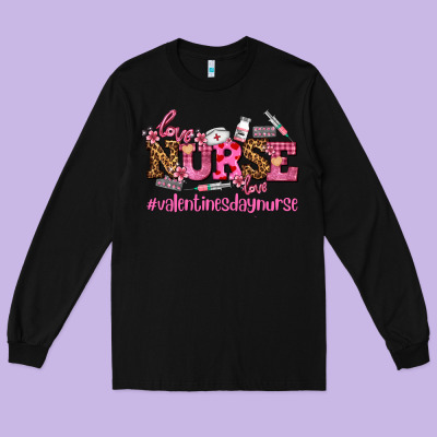 Nurse With Valentines Day Element Long Sleeve Tee Designed By Adodesignshop