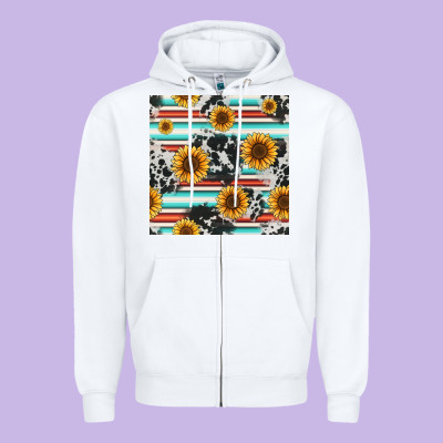 Serape Cowhide Sunflowers Seamless Pattern 12inch Zipper Hoodie Designed By Jasminsmagicworld