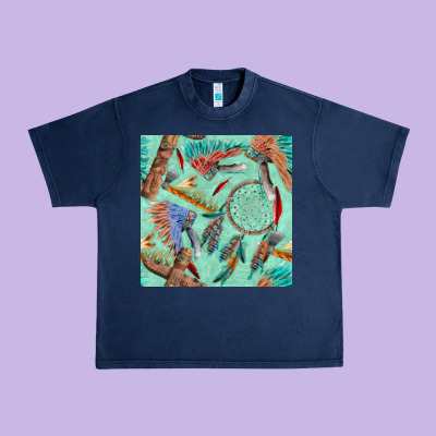 Pipe Tomahawk Dreamcatcher Headdress Seamless Patt Urban Heavy Tee Designed By Fadigitalartstudio
