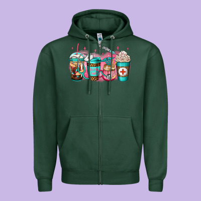 Nurse Fuel Coffee Zipper Hoodie Designed By Jasminsmagicworld