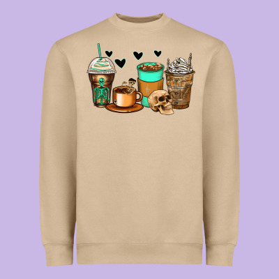 Skeleton Coffee Cups Heavyweight Sweatshirt Designed By Zillion Design Studio