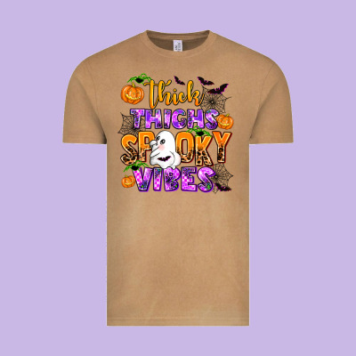 Thick Thighs Spooky Vibes Vintage Tee Designed By Adodesignshop