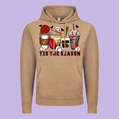 Tis' The Season Baseball Coffee Cups Vintage Hoodie Designed By Zillion Design Studio