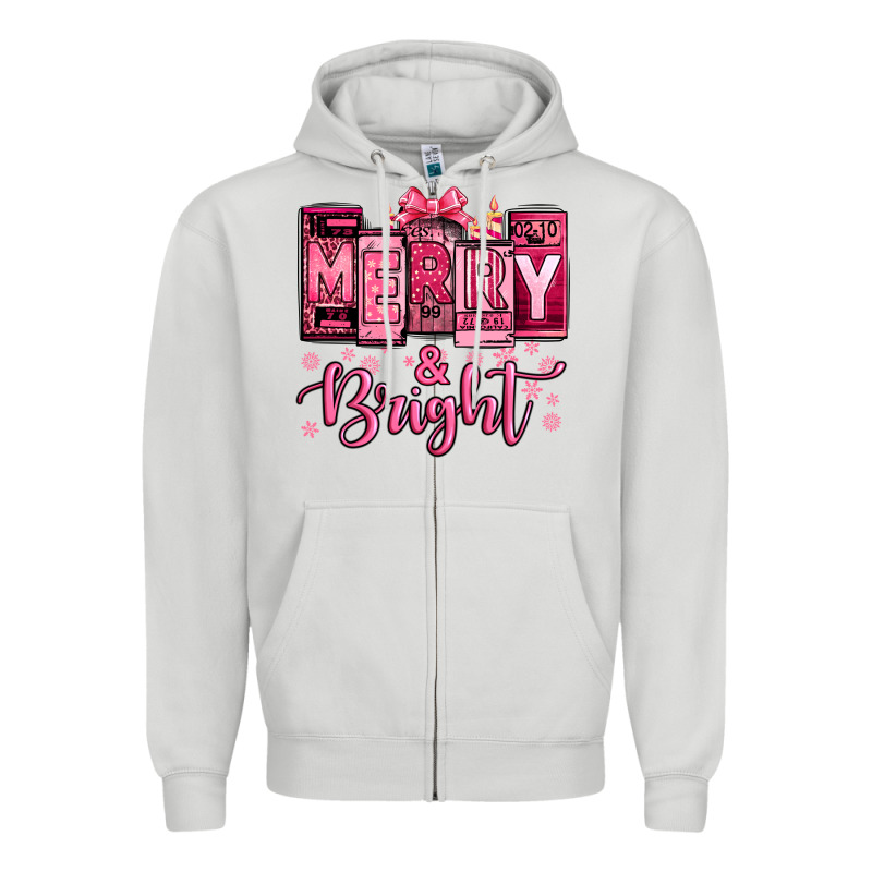 Merry And Bright Pink Christmas Zipper Hoodie by Jasminsmagicworld | Teevron
