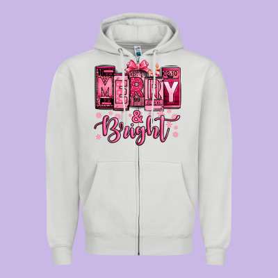 Merry And Bright Pink Christmas Zipper Hoodie Designed By Jasminsmagicworld