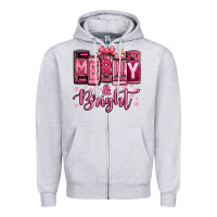 Heather Grey merry and bright pink Christmas Zipper Hoodie - Jasminsmagicworld