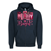 Navy merry and bright pink Christmas Zipper Hoodie - Jasminsmagicworld