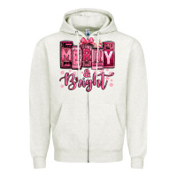 Oatmeal Heather merry and bright pink Christmas Zipper Hoodie - Jasminsmagicworld