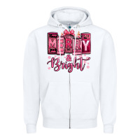 White merry and bright pink Christmas Zipper Hoodie - Jasminsmagicworld