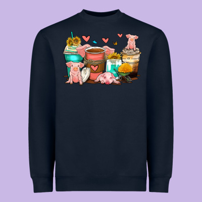Pigs Coffee Cups Heavyweight Sweatshirt Designed By Zillion Design Studio