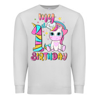 Dove Grey my 1 st birthday with little cute unicorn Premium Sweatshirt - NancyCooperArtShop