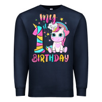 Navy my 1 st birthday with little cute unicorn Premium Sweatshirt - NancyCooperArtShop
