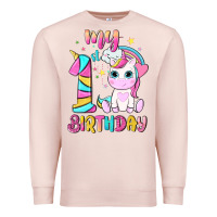 Pale Pink my 1 st birthday with little cute unicorn Premium Sweatshirt - NancyCooperArtShop