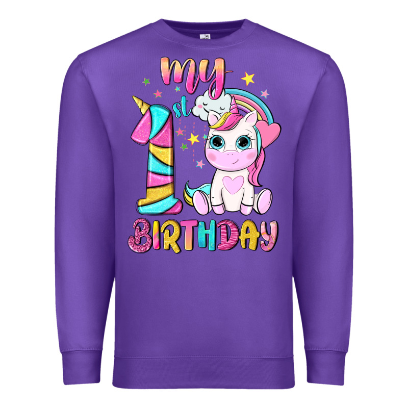 My 1 St Birthday With Little Cute Unicorn Premium Sweatshirt by NancyCooperArtShop | Teevron