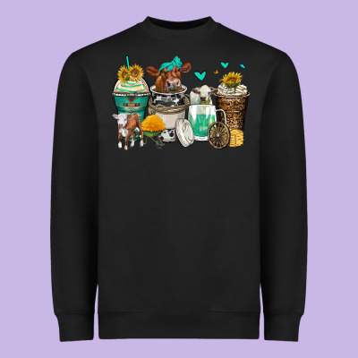 Cows Coffee Cups Heavyweight Sweatshirt Designed By Zillion Design Studio