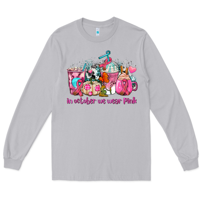 Western Cancer  In October We Wear Pink Coffee Cups With Ribbons Long Sleeve Tee by AdoDesignShop | Teevron
