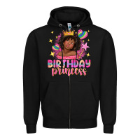 Black birthday princess with afro girl Zipper Hoodie - NancyCooperArtShop