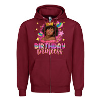 Burgundy birthday princess with afro girl Zipper Hoodie - NancyCooperArtShop