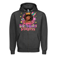Charcoal Heather birthday princess with afro girl Zipper Hoodie - NancyCooperArtShop