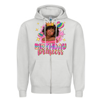 Dove Grey birthday princess with afro girl Zipper Hoodie - NancyCooperArtShop