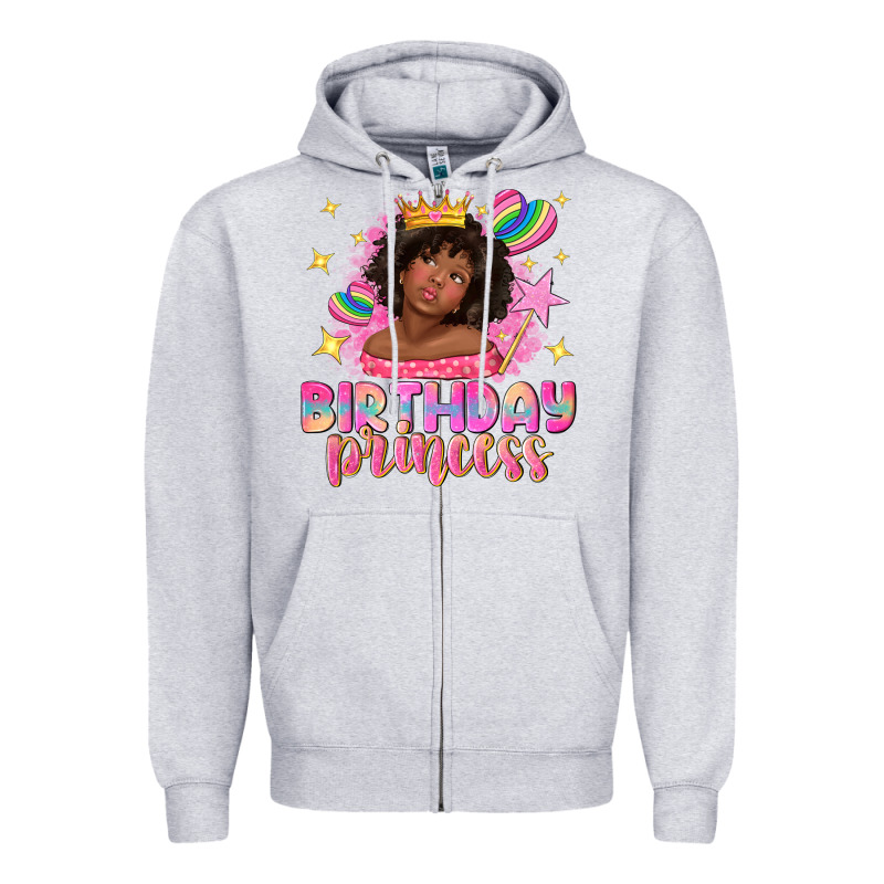 Birthday Princess With Afro Girl Zipper Hoodie by NancyCooperArtShop | Teevron