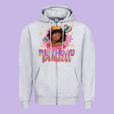 Birthday Princess With Afro Girl Zipper Hoodie Designed By Nancycooperartshop