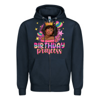 Navy birthday princess with afro girl Zipper Hoodie - NancyCooperArtShop