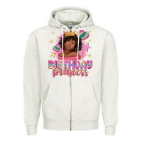 Oatmeal Heather birthday princess with afro girl Zipper Hoodie - NancyCooperArtShop