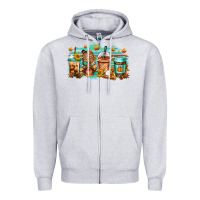 Heather Grey thanksgiving coffee Zipper Hoodie - Jasminsmagicworld
