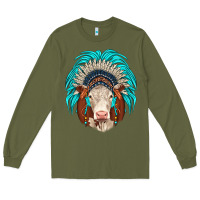 Army Green hereford indian headdress Long Sleeve Tee - JahusDesignShop