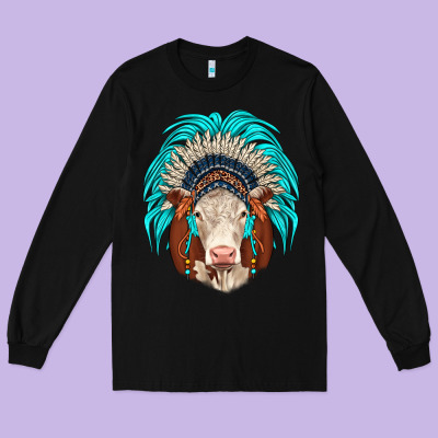 Hereford Indian Headdress Long Sleeve Tee Designed By Jahusdesignshop