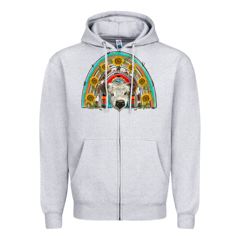 Scottish White Calf  Rainbow Zipper Hoodie by BarkalooDesign | Teevron