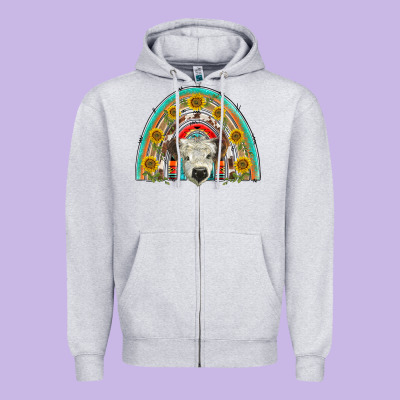 Scottish White Calf  Rainbow Zipper Hoodie Designed By Barkaloodesign