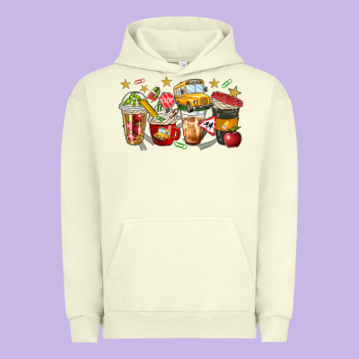 School Bus Coffee Cups Urban Hoodie Designed By Nancycooperartshop
