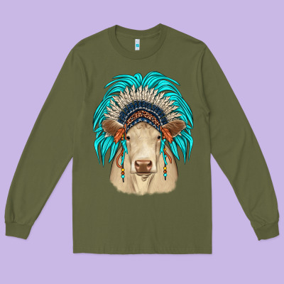 Charolais Indian Headdress Long Sleeve Tee Designed By Jahusdesignshop