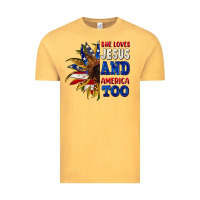 Vintage Mustard She loves Jesus and America too 4th of july Vintage Tee - CowGirlArtShop