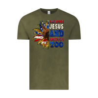 Vintage Olive She loves Jesus and America too 4th of july Vintage Tee - CowGirlArtShop