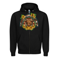 Black scottish calf sunflowers rainbow Zipper Hoodie - BarkalooDesign