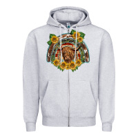 Heather Grey scottish calf sunflowers rainbow Zipper Hoodie - BarkalooDesign