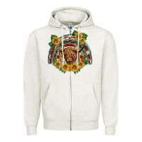 Oatmeal Heather scottish calf sunflowers rainbow Zipper Hoodie - BarkalooDesign