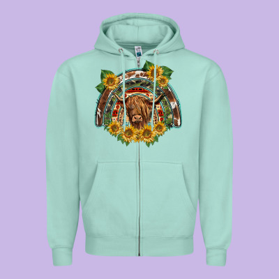 Scottish Calf Sunflowers Rainbow Zipper Hoodie Designed By Barkaloodesign
