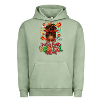 Pigment Oil Green Santa's Favorite Dental Assistant Afro Messy Bun Urban Hoodie - texasbilliewilder