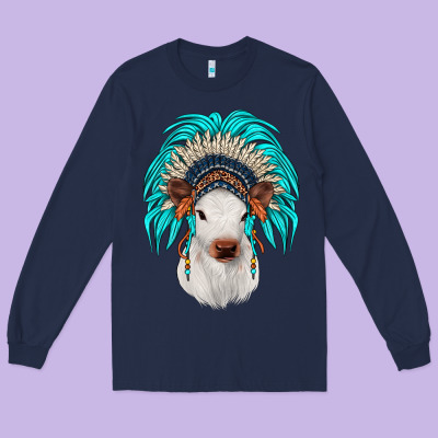 Calf Indian Headdress Long Sleeve Tee Designed By Jahusdesignshop